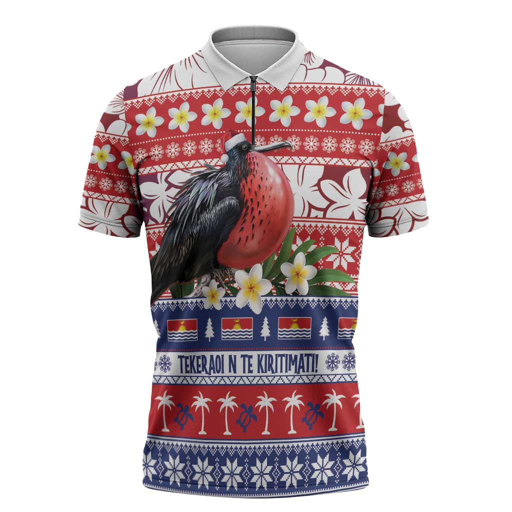 Kiribati Christmas Zipper Polo Shirt Frigatebird Santa Tekeraoi n te Kiritimati LT14 Red - Polynesian Pride