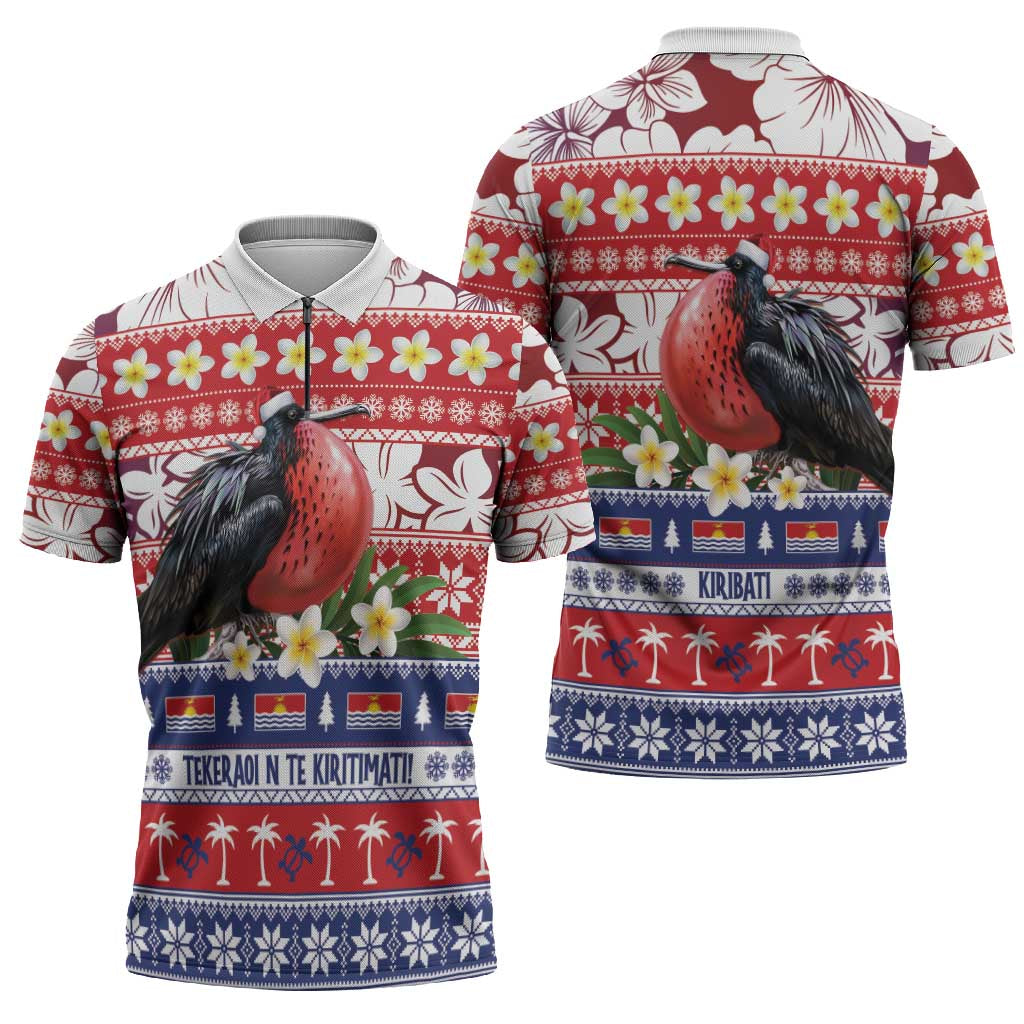 Kiribati Christmas Zipper Polo Shirt Frigatebird Santa Tekeraoi n te Kiritimati LT14 - Polynesian Pride