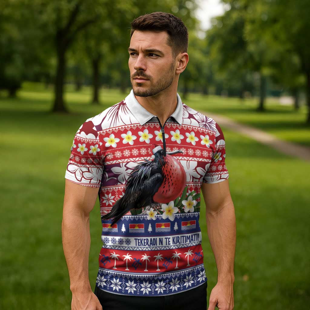 Kiribati Christmas Zipper Polo Shirt Frigatebird Santa Tekeraoi n te Kiritimati LT14 - Polynesian Pride