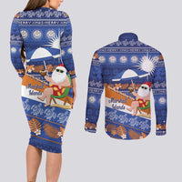 Marshall Islands Christmas Couples Matching Long Sleeve Bodycon Dress and Long Sleeve Button Shirt Beachy Santa Monono ilo raaneoan Nejin LT14 - Polynesian Pride