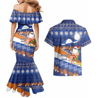 Marshall Islands Christmas Couples Matching Mermaid Dress and Hawaiian Shirt Beachy Santa Monono ilo raaneoan Nejin LT14 - Polynesian Pride