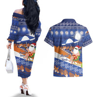 Marshall Islands Christmas Couples Matching Off The Shoulder Long Sleeve Dress and Hawaiian Shirt Beachy Santa Monono ilo raaneoan Nejin LT14 - Polynesian Pride