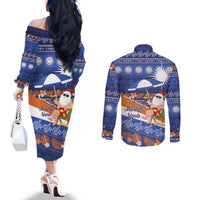 Marshall Islands Christmas Couples Matching Off The Shoulder Long Sleeve Dress and Long Sleeve Button Shirt Beachy Santa Monono ilo raaneoan Nejin LT14 - Polynesian Pride