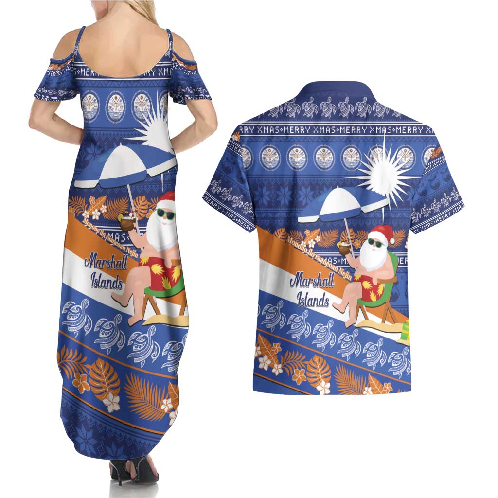 Marshall Islands Christmas Couples Matching Summer Maxi Dress and Hawaiian Shirt Beachy Santa Monono ilo raaneoan Nejin LT14 - Polynesian Pride