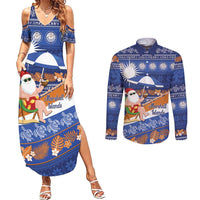 Marshall Islands Christmas Couples Matching Summer Maxi Dress and Long Sleeve Button Shirt Beachy Santa Monono ilo raaneoan Nejin LT14 Blue - Polynesian Pride
