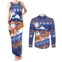 Marshall Islands Christmas Couples Matching Tank Maxi Dress and Long Sleeve Button Shirt Beachy Santa Monono ilo raaneoan Nejin LT14 Blue - Polynesian Pride