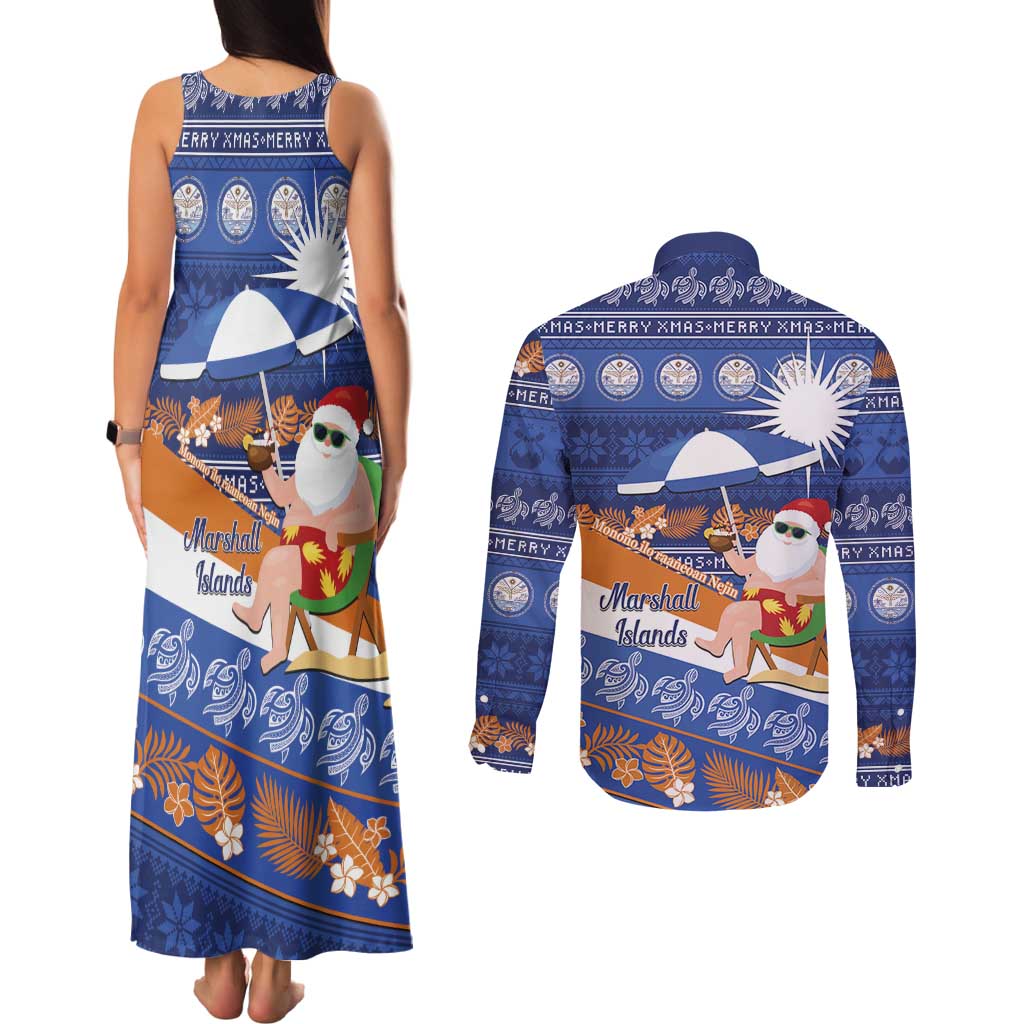 Marshall Islands Christmas Couples Matching Tank Maxi Dress and Long Sleeve Button Shirt Beachy Santa Monono ilo raaneoan Nejin LT14 - Polynesian Pride