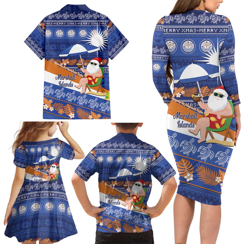 Marshall Islands Christmas Family Matching Long Sleeve Bodycon Dress and Hawaiian Shirt Beachy Santa Monono ilo raaneoan Nejin LT14 - Polynesian Pride