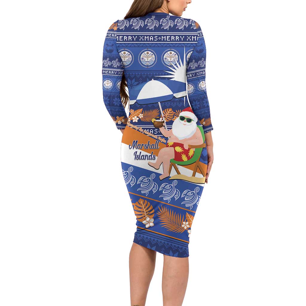 Marshall Islands Christmas Family Matching Long Sleeve Bodycon Dress and Hawaiian Shirt Beachy Santa Monono ilo raaneoan Nejin LT14 - Polynesian Pride