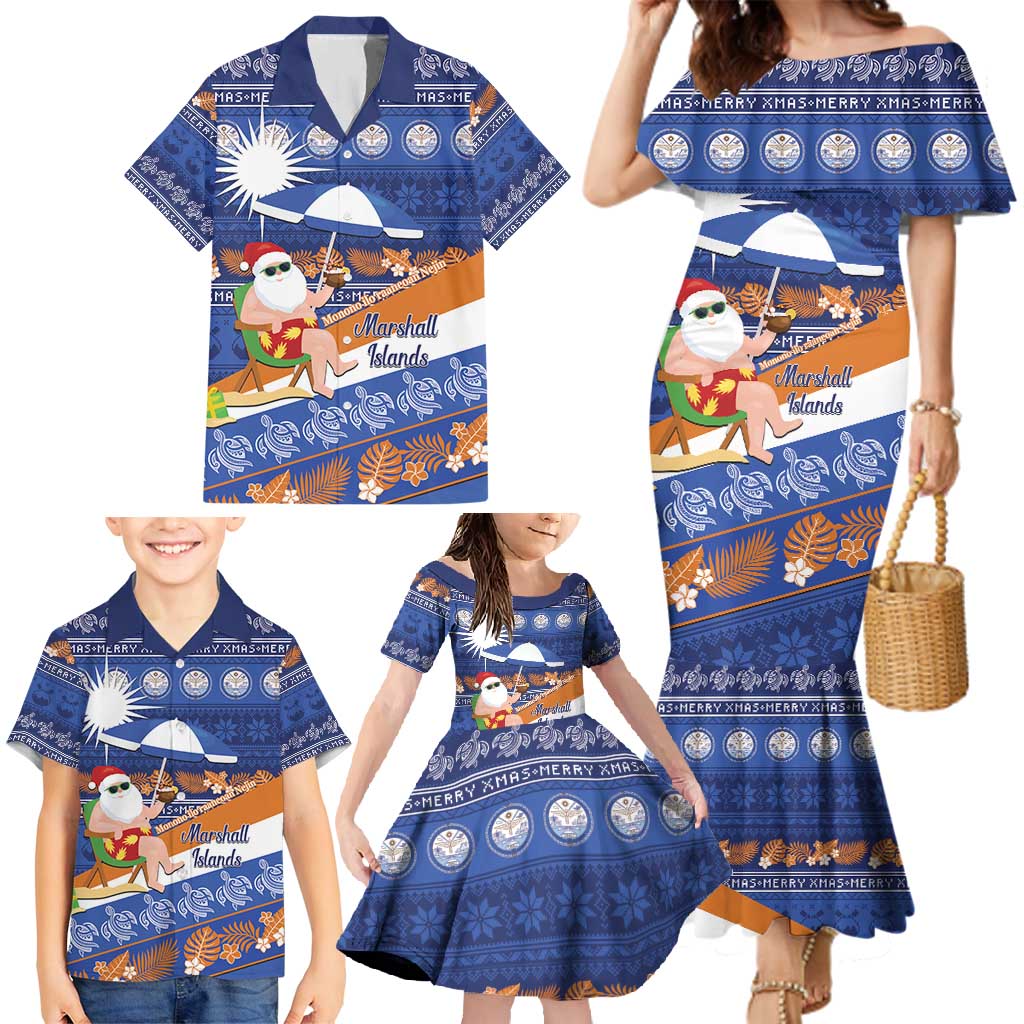 Marshall Islands Christmas Family Matching Mermaid Dress and Hawaiian Shirt Beachy Santa Monono ilo raaneoan Nejin LT14 - Polynesian Pride