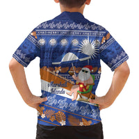Marshall Islands Christmas Family Matching Off The Shoulder Long Sleeve Dress and Hawaiian Shirt Beachy Santa Monono ilo raaneoan Nejin LT14 - Polynesian Pride