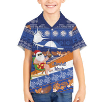 Marshall Islands Christmas Family Matching Off The Shoulder Long Sleeve Dress and Hawaiian Shirt Beachy Santa Monono ilo raaneoan Nejin LT14 Son's Shirt Blue - Polynesian Pride
