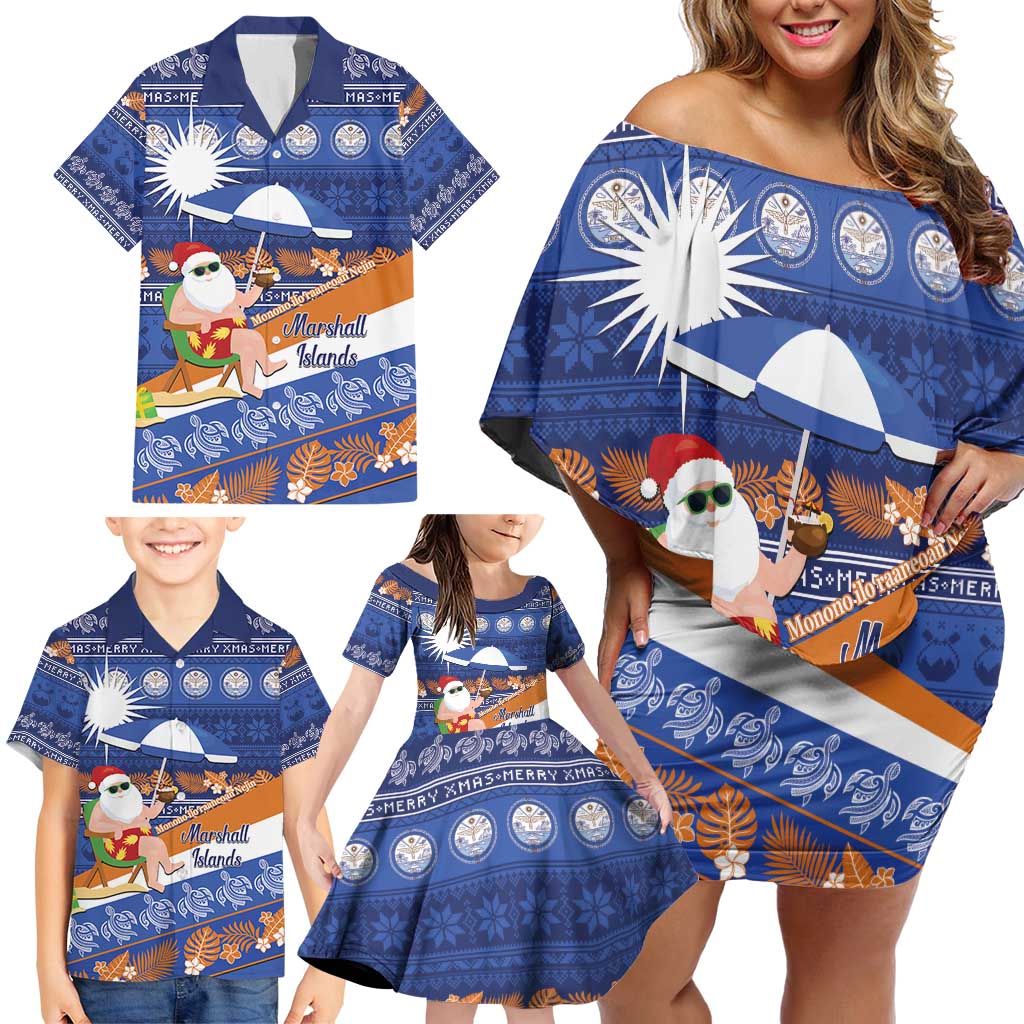 Marshall Islands Christmas Family Matching Off Shoulder Short Dress and Hawaiian Shirt Beachy Santa Monono ilo raaneoan Nejin LT14 - Polynesian Pride
