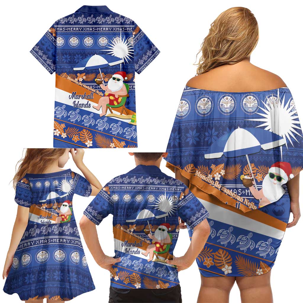 Marshall Islands Christmas Family Matching Off Shoulder Short Dress and Hawaiian Shirt Beachy Santa Monono ilo raaneoan Nejin LT14 - Polynesian Pride
