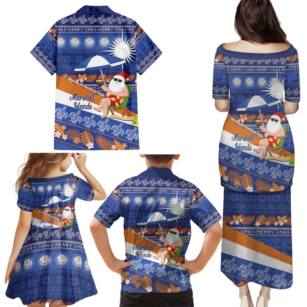 Marshall Islands Christmas Family Matching Puletasi and Hawaiian Shirt Beachy Santa Monono ilo raaneoan Nejin LT14 - Polynesian Pride