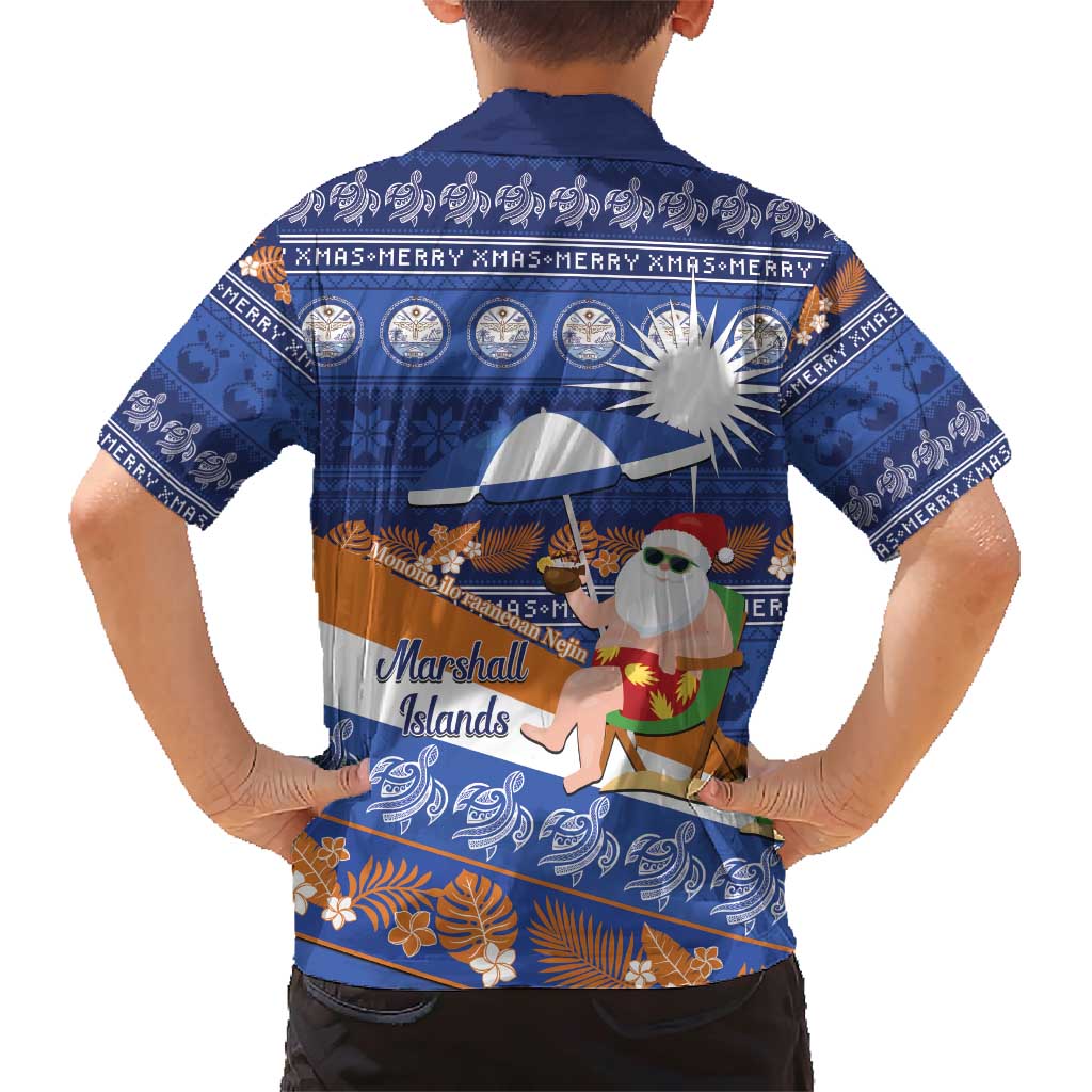 Marshall Islands Christmas Family Matching Short Sleeve Bodycon Dress and Hawaiian Shirt Beachy Santa Monono ilo raaneoan Nejin LT14 - Polynesian Pride