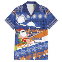 Marshall Islands Christmas Family Matching Short Sleeve Bodycon Dress and Hawaiian Shirt Beachy Santa Monono ilo raaneoan Nejin LT14 Dad's Shirt - Short Sleeve Blue - Polynesian Pride