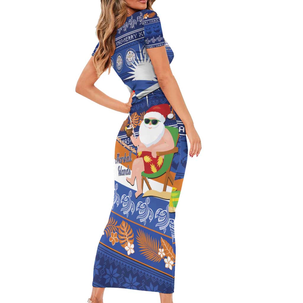 Marshall Islands Christmas Family Matching Short Sleeve Bodycon Dress and Hawaiian Shirt Beachy Santa Monono ilo raaneoan Nejin LT14 - Polynesian Pride