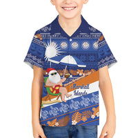 Marshall Islands Christmas Family Matching Short Sleeve Bodycon Dress and Hawaiian Shirt Beachy Santa Monono ilo raaneoan Nejin LT14 Son's Shirt Blue - Polynesian Pride