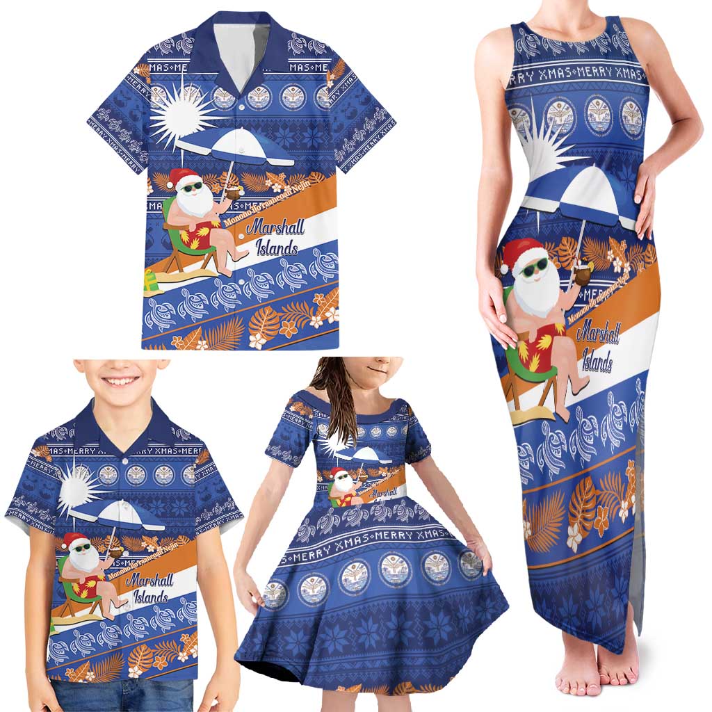Marshall Islands Christmas Family Matching Tank Maxi Dress and Hawaiian Shirt Beachy Santa Monono ilo raaneoan Nejin LT14 - Polynesian Pride