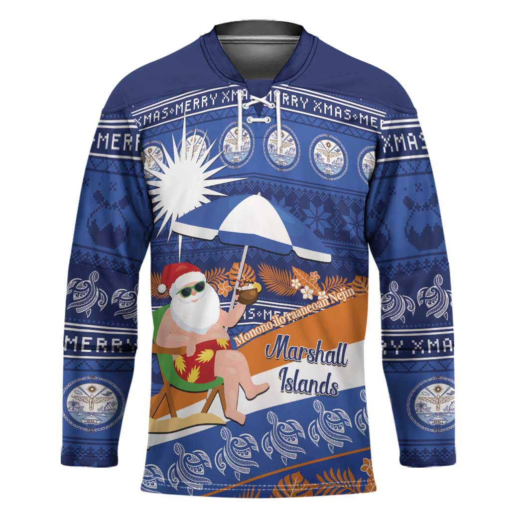 Marshall Islands Christmas Hockey Jersey Beachy Santa Monono ilo raaneoan Nejin - Polynesian Pride