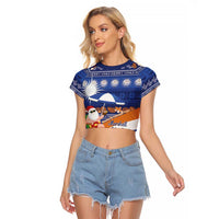 Marshall Islands Christmas Raglan Cropped T Shirt Beachy Santa Monono ilo raaneoan Nejin - Polynesian Pride