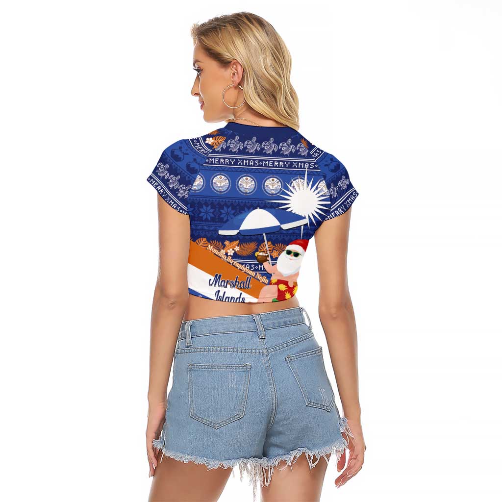 Marshall Islands Christmas Raglan Cropped T Shirt Beachy Santa Monono ilo raaneoan Nejin - Polynesian Pride
