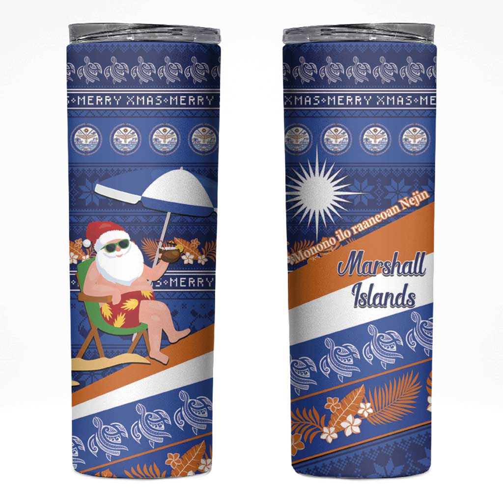 Marshall Islands Christmas Skinny Tumbler Beachy Santa Monono ilo raaneoan Nejin LT14 Blue - Polynesian Pride