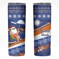 Marshall Islands Christmas Skinny Tumbler Beachy Santa Monono ilo raaneoan Nejin LT14 Blue - Polynesian Pride