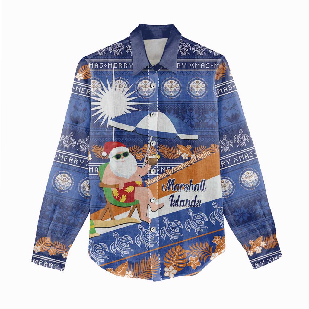 Marshall Islands Christmas Women Casual Shirt Beachy Santa Monono ilo raaneoan Nejin LT14 - Polynesian Pride