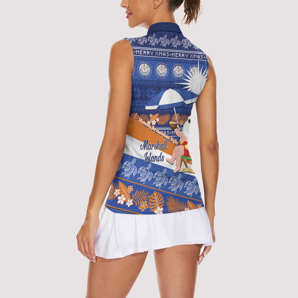 Marshall Islands Christmas Women Sleeveless Polo Shirt Beachy Santa Monono ilo raaneoan Nejin LT14 - Polynesian Pride