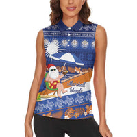 Marshall Islands Christmas Women Sleeveless Polo Shirt Beachy Santa Monono ilo raaneoan Nejin LT14 - Polynesian Pride