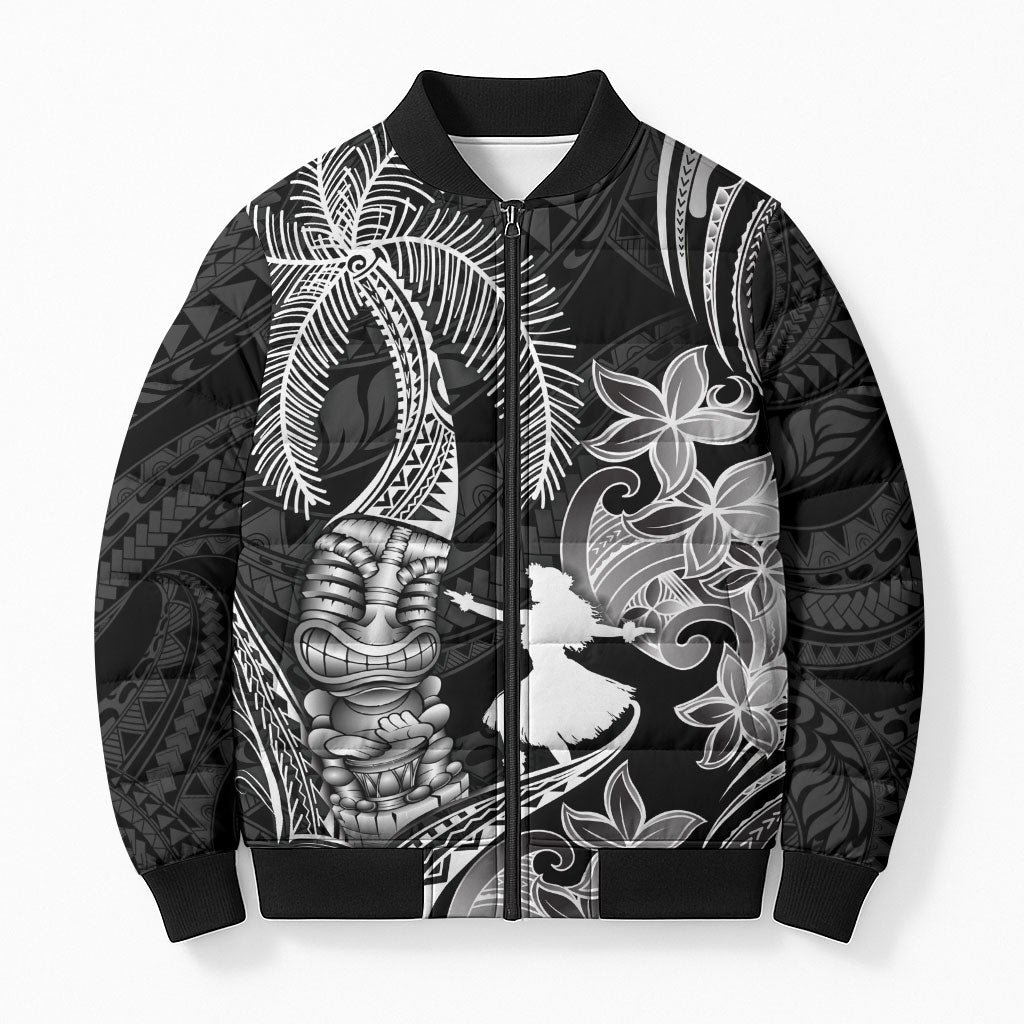 Hawaii Tribal Tiki Drum Hula Girl Bomber Puffer Jacket LT14 Unisex Black - Polynesian Pride