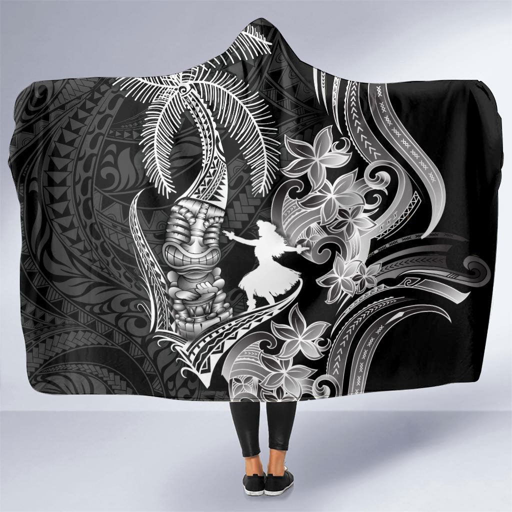 Hawaii Tribal Tiki Drum Hula Girl Hooded Blanket LT14 One Size Black - Polynesian Pride