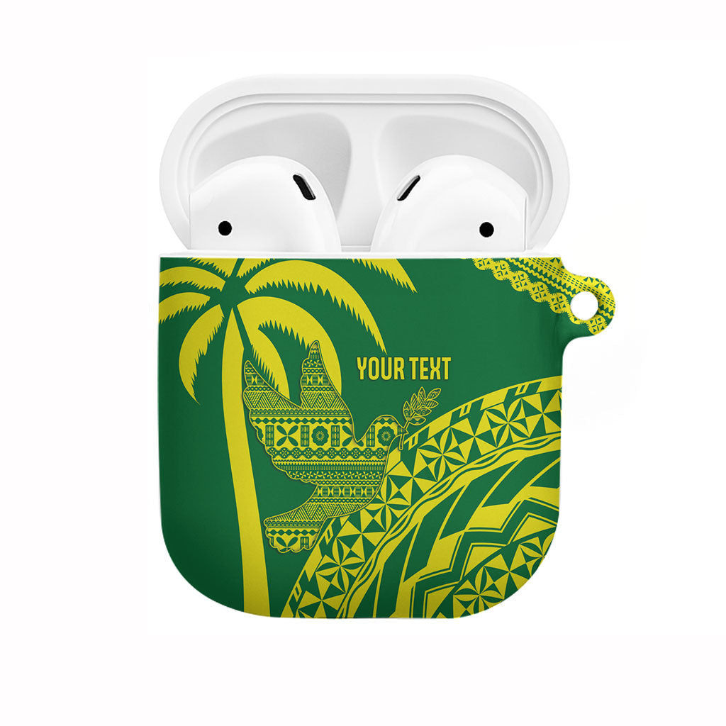 Tailevu Fiji 2026 Rugby Custom AirPods Case Dove Nation Fijian Tapa Pattern LT14 Green - Polynesian Pride