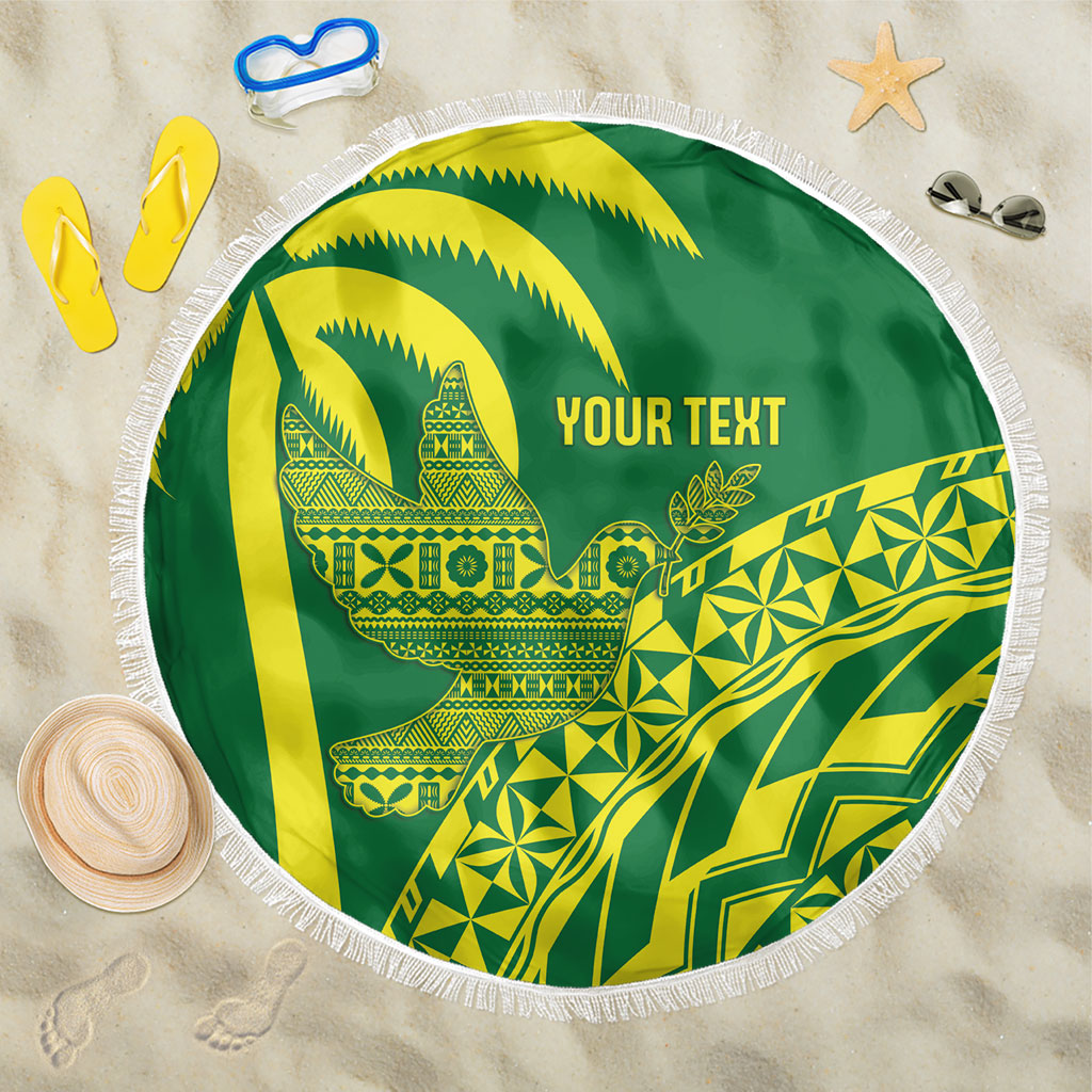 Tailevu Fiji 2026 Rugby Custom Beach Blanket Dove Nation Fijian Tapa Pattern LT14 One Size 150cm Green - Polynesian Pride