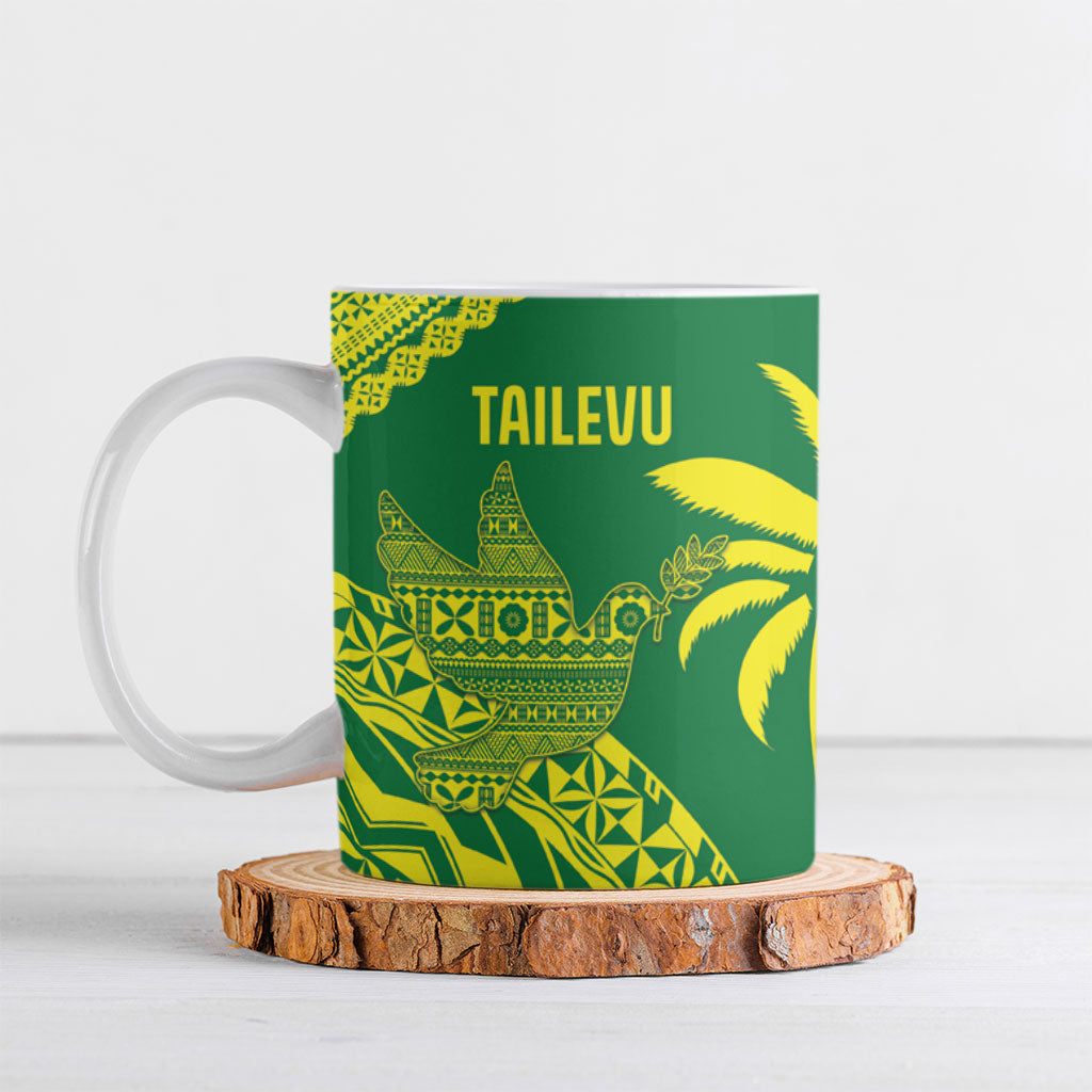 Tailevu Fiji 2026 Rugby Custom Ceramic Mug Dove Nation Fijian Tapa Pattern LT14 Green - Polynesian Pride
