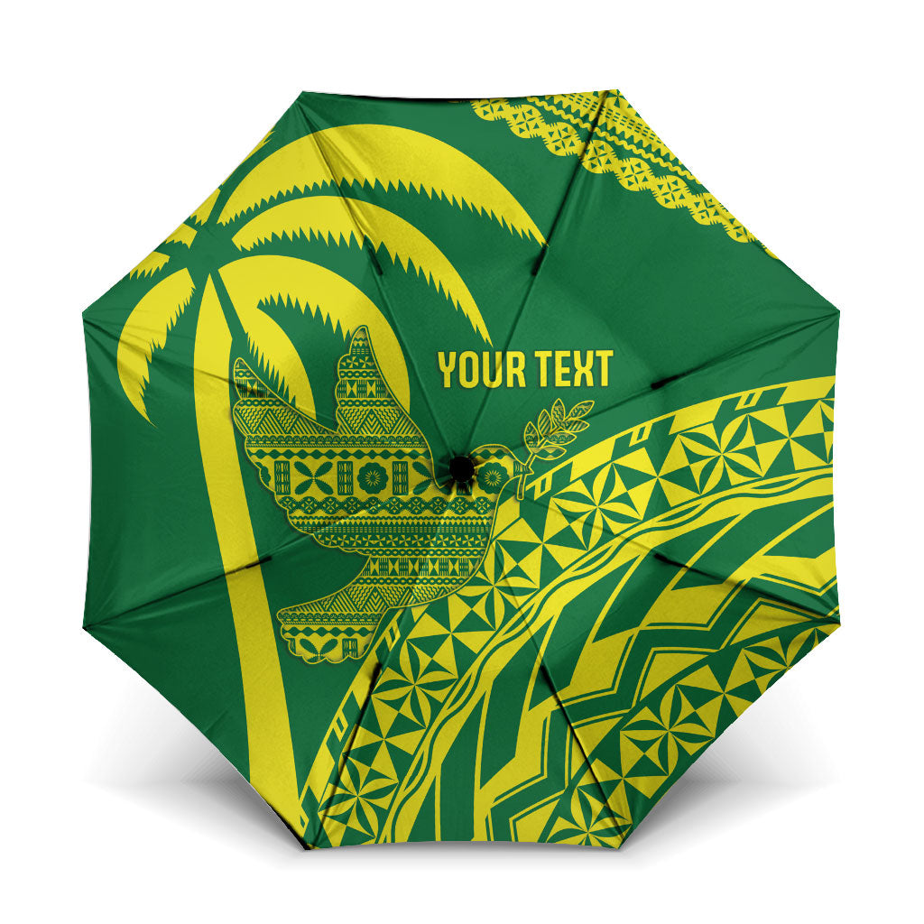 Tailevu Fiji 2026 Rugby Custom Umbrella Dove Nation Fijian Tapa Pattern LT14 One Size Folded 11.42 inch Opened Diameter 37.4 inch Green - Polynesian Pride