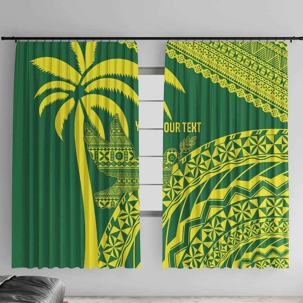 Tailevu Fiji 2026 Rugby Custom Window Curtain Dove Nation Fijian Tapa Pattern LT14 With Hooks Green - Polynesian Pride