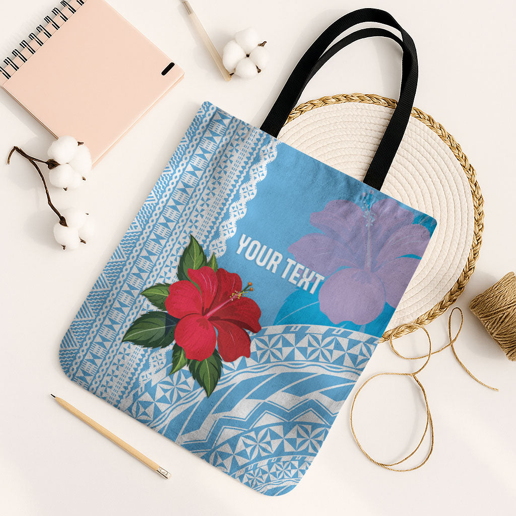 Suva Fiji 2026 Rugby Custom Tote Bag Hibiscus Fijian Tapa Pattern LT14 Black Strap One Size Blue - Polynesian Pride
