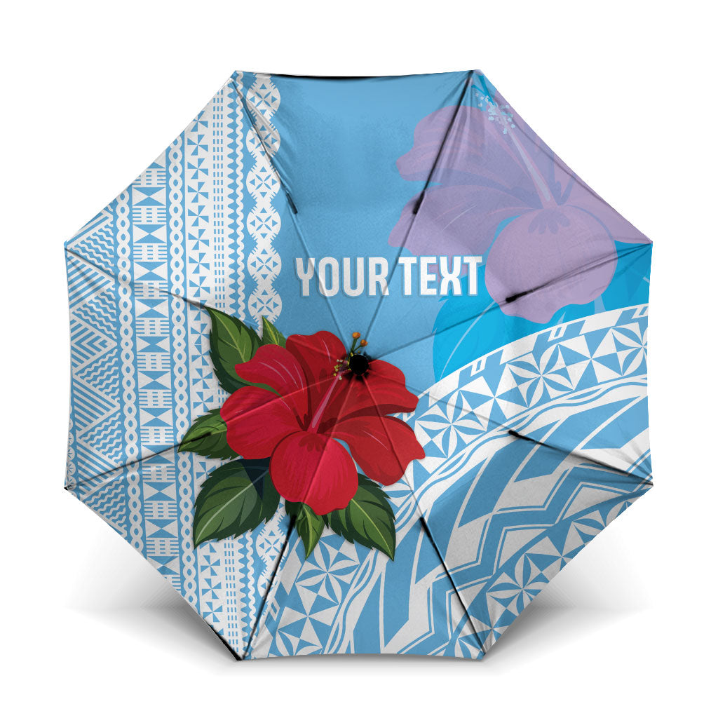 Suva Fiji 2026 Rugby Custom Umbrella Hibiscus Fijian Tapa Pattern LT14 One Size Folded 11.42 inch Opened Diameter 37.4 inch Blue - Polynesian Pride