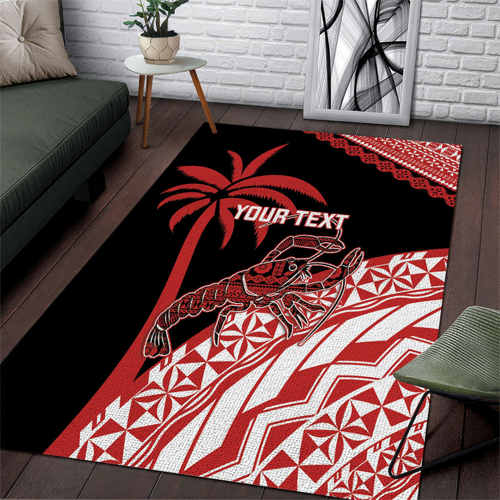 Rewa Fiji 2026 Rugby Custom Area Rug Ura Prawn Fijian Tapa Pattern LT14 Red - Polynesian Pride