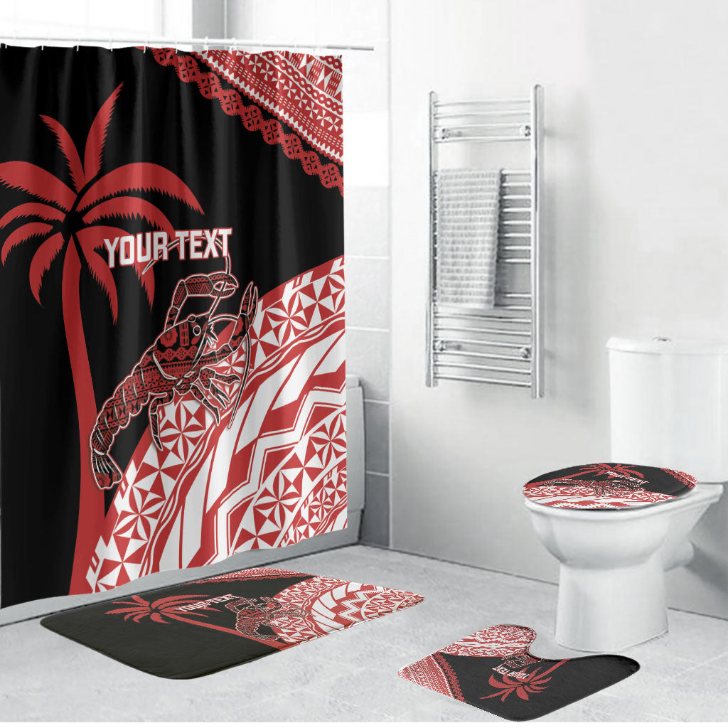 Rewa Fiji 2026 Rugby Custom Bathroom Set Ura Prawn Fijian Tapa Pattern LT14 Bathroom Set (4 pcs) Red - Polynesian Pride