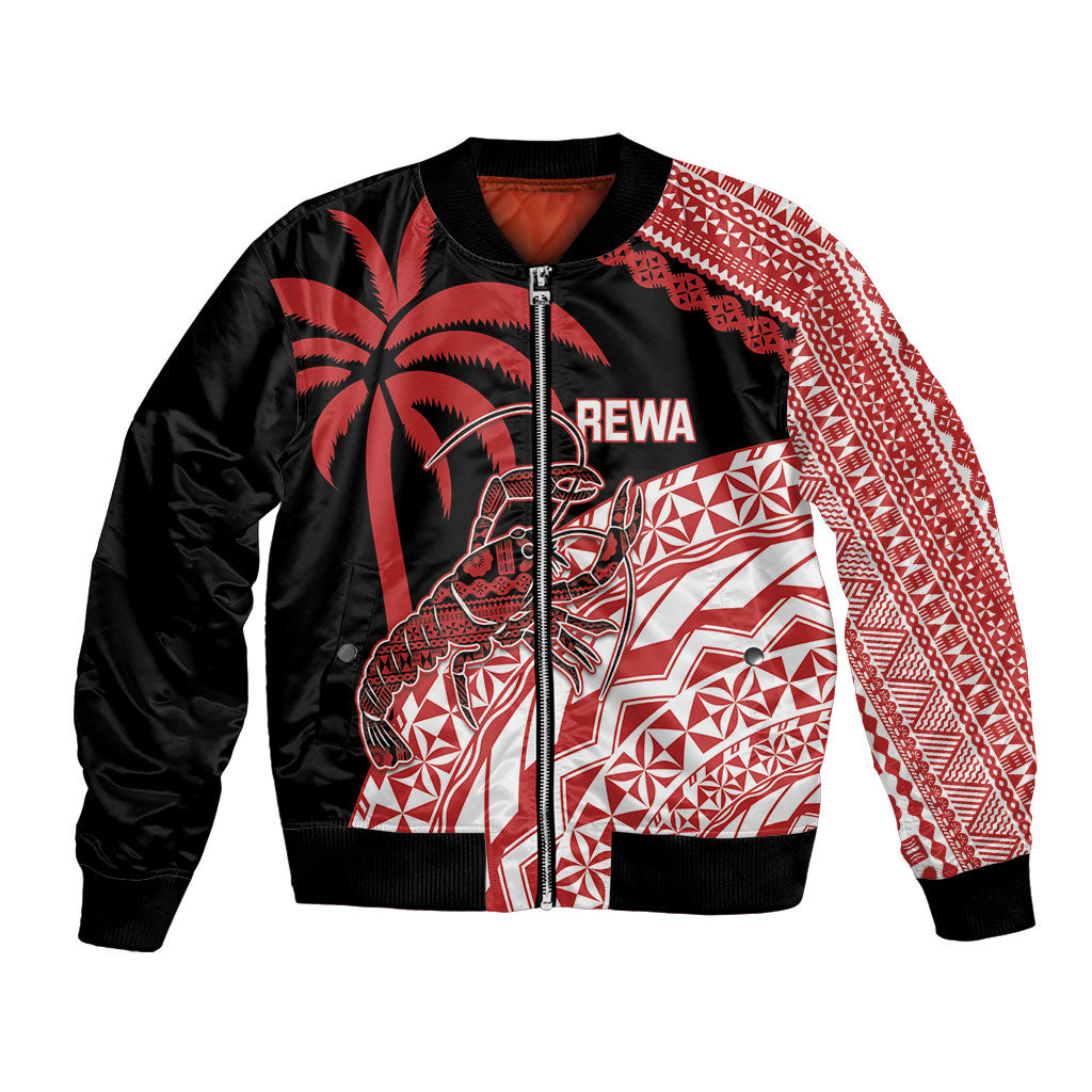 Rewa Fiji 2026 Rugby Custom Bomber Jacket Ura Prawn Fijian Tapa Pattern LT14 Unisex Red - Polynesian Pride