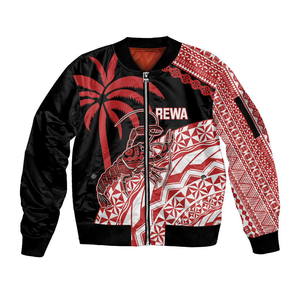 Rewa Fiji 2026 Rugby Custom Sleeve Zip Bomber Jacket Ura Prawn Fijian Tapa Pattern LT14 Unisex Red - Polynesian Pride