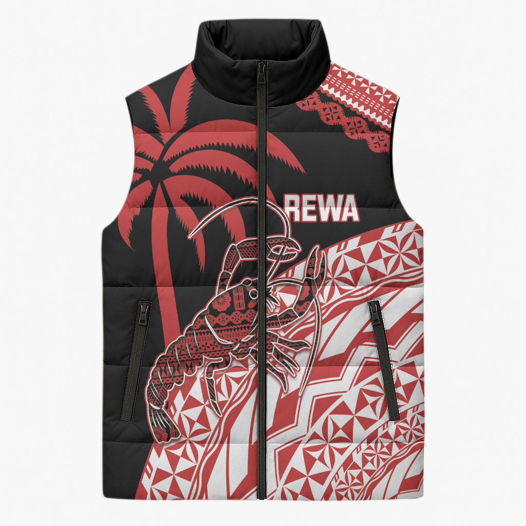 Rewa Fiji 2026 Rugby Custom Sleeveless Puffer Jacket Ura Prawn Fijian Tapa Pattern LT14 Unisex Red - Polynesian Pride