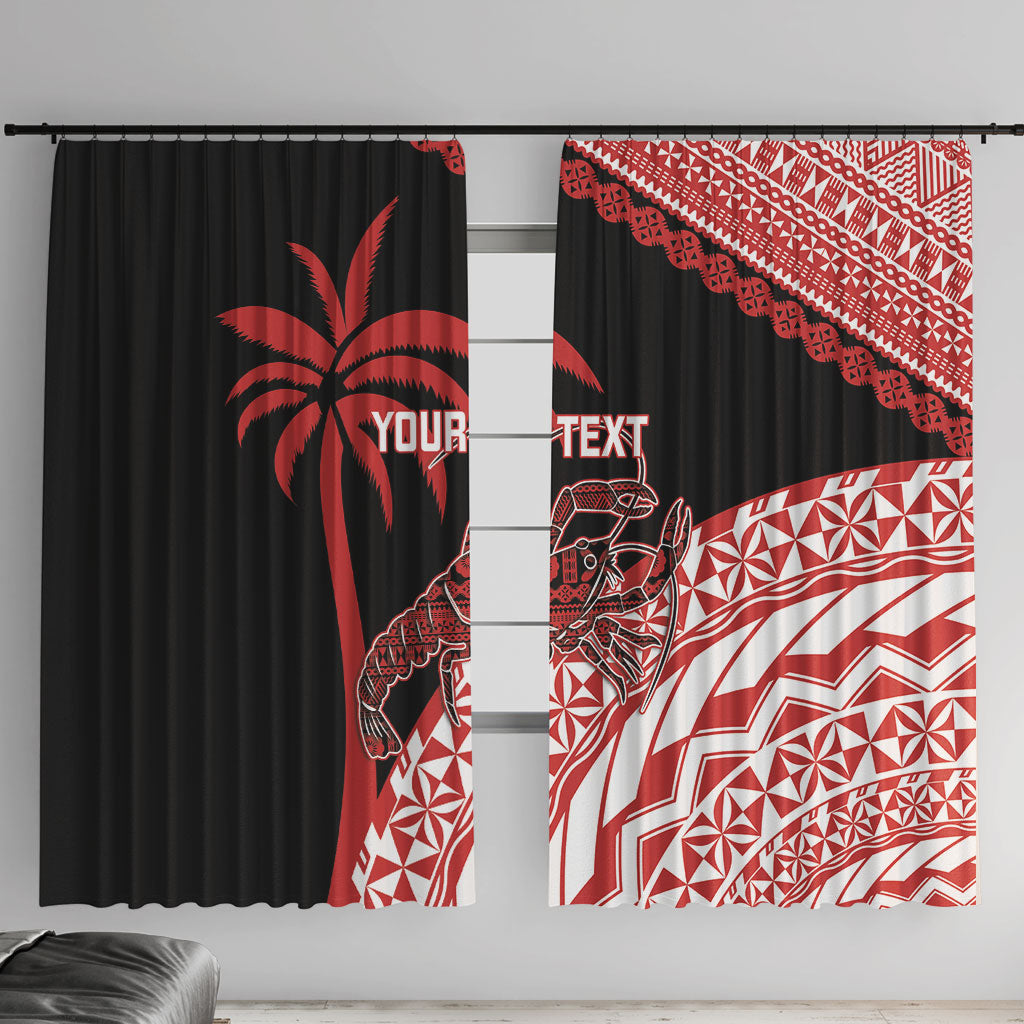 Rewa Fiji 2026 Rugby Custom Window Curtain Ura Prawn Fijian Tapa Pattern LT14 With Hooks Red - Polynesian Pride