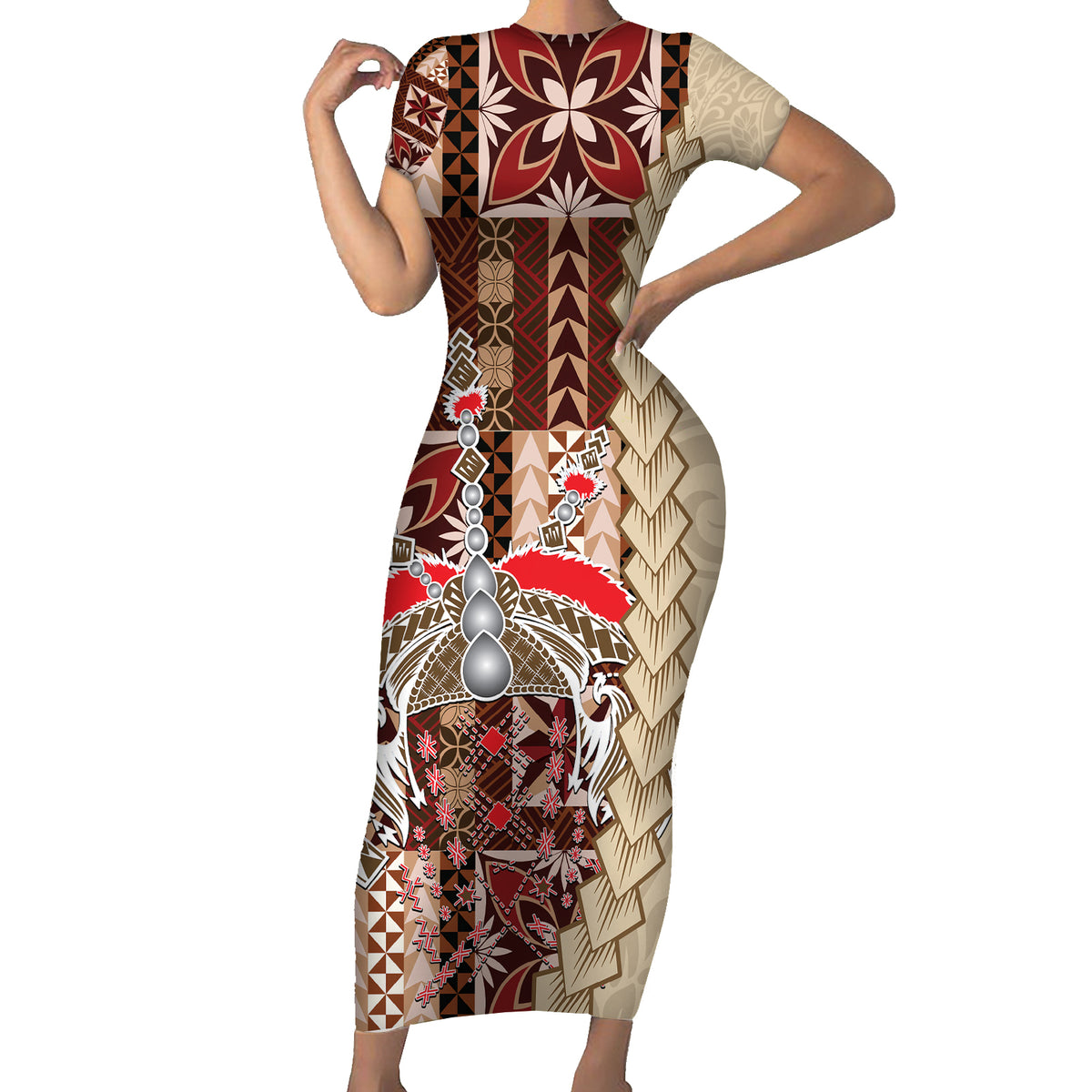 Samoa Tapau Family Matching Short Sleeve Bodycon Dress and Hawaiian Shirt Samoan Siapo Pattern LT14 Mom's Dress Brown - Polynesian Pride