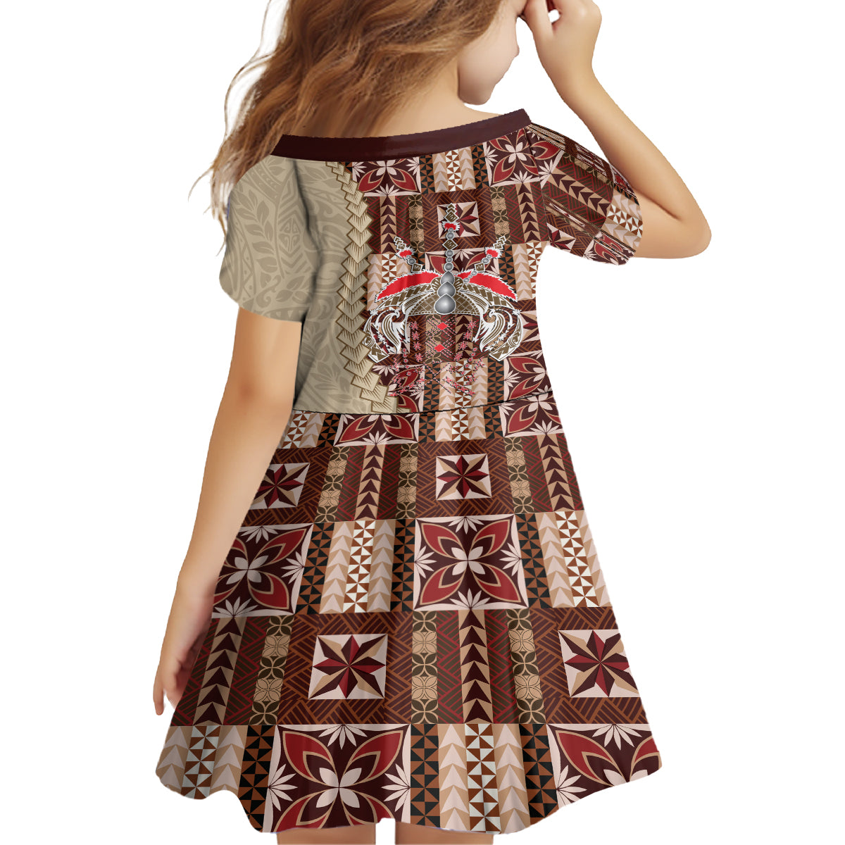 Samoa Tapau Kid Short Sleeve Dress Samoan Siapo Pattern LT14 - Polynesian Pride