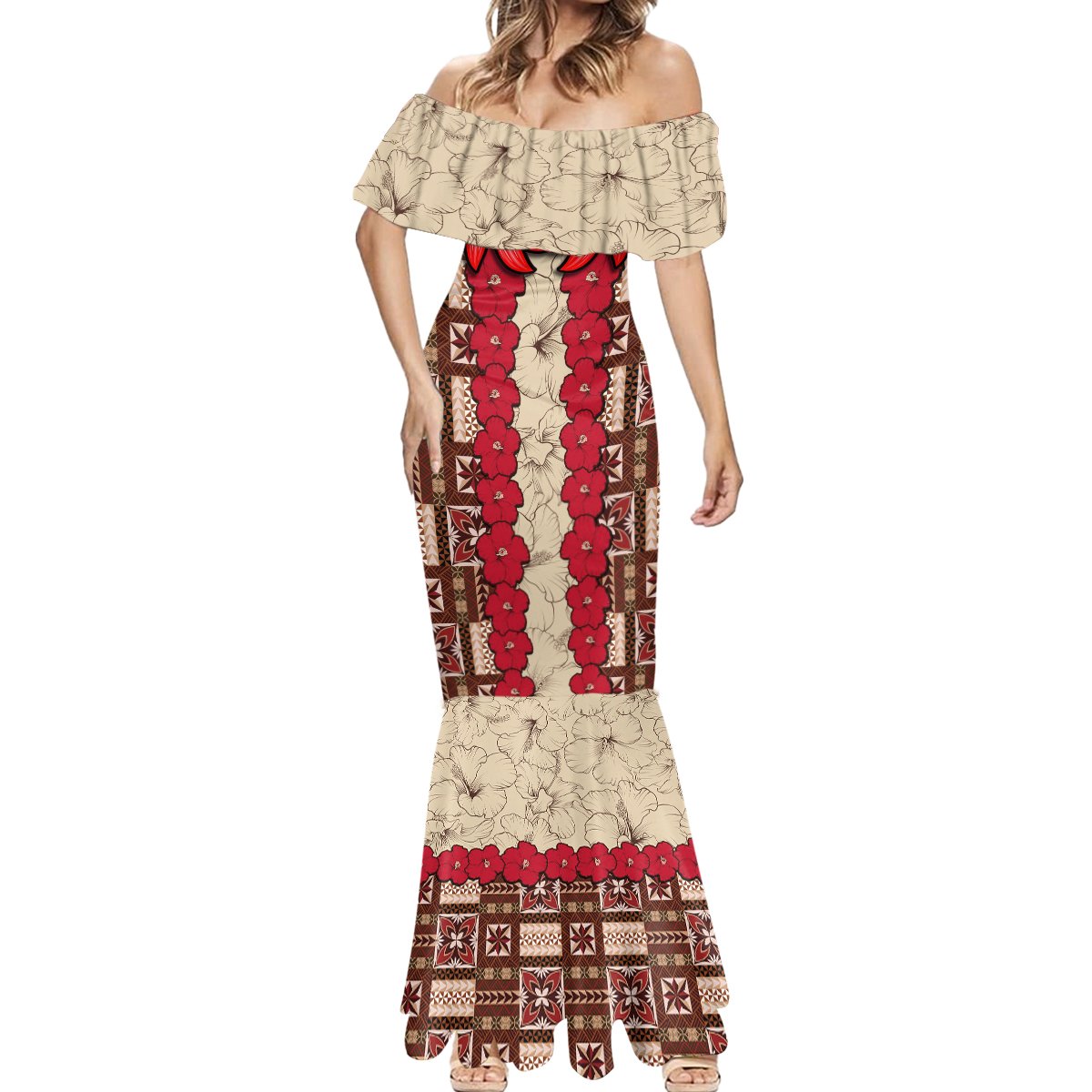 Samoa Siapo Mermaid Dress Tapa Pattern Mix Ula Fala Hibiscus LT14 - Polynesian Pride